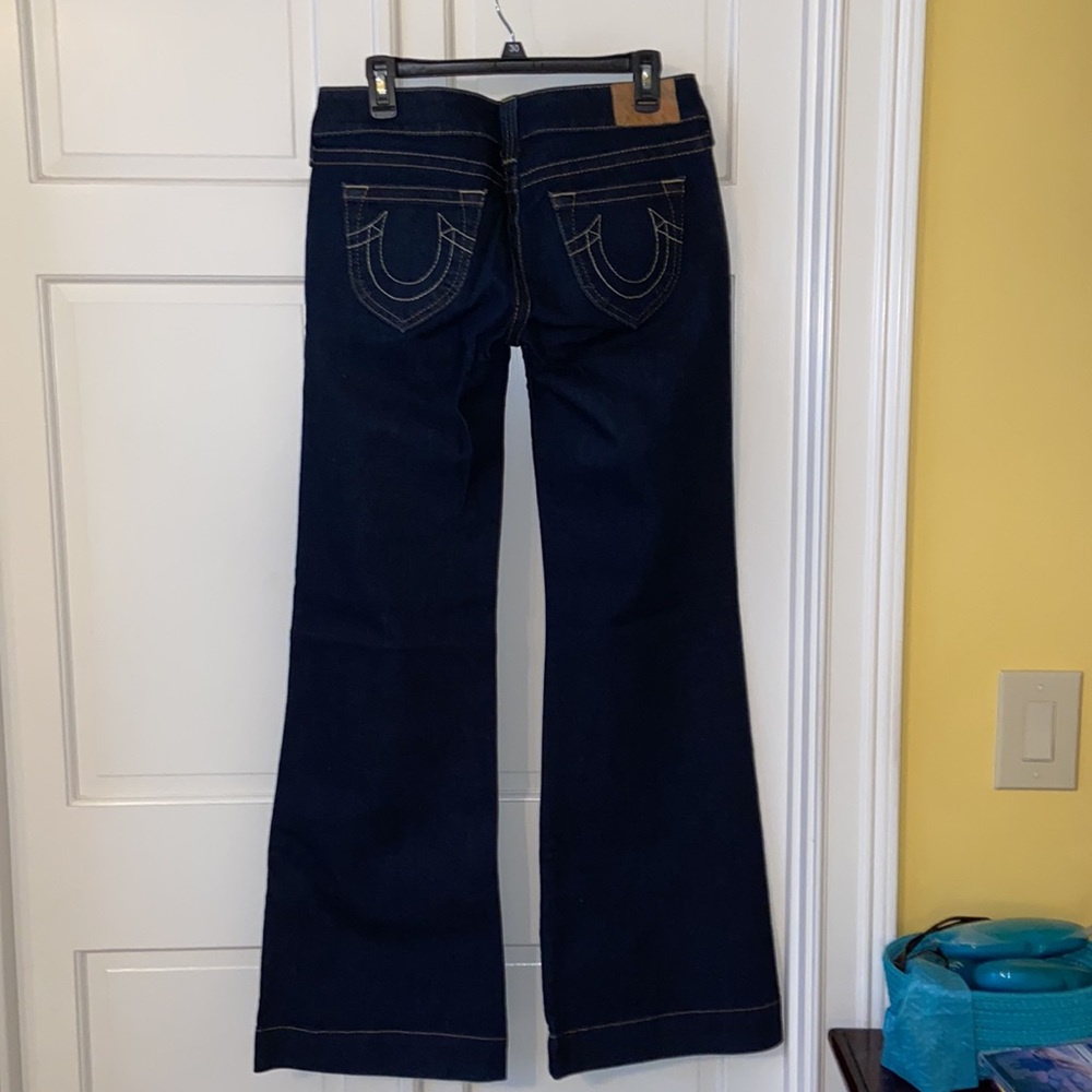 True Religion Dark Wash Low Rise Flare Leg Jeans